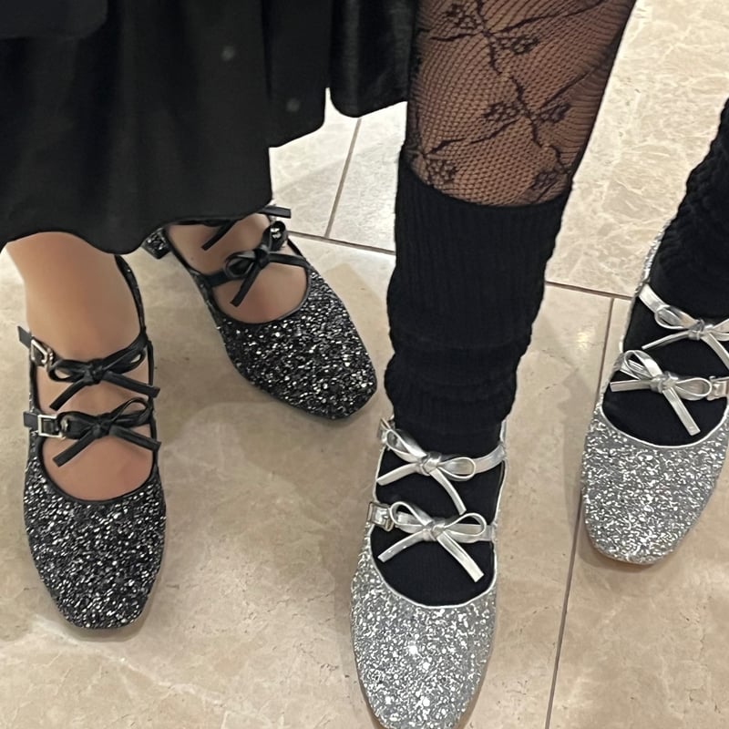 靴 original ribbon glitter pumps 靴 original ribbon glitter pumps (black) 靴 original ribbon