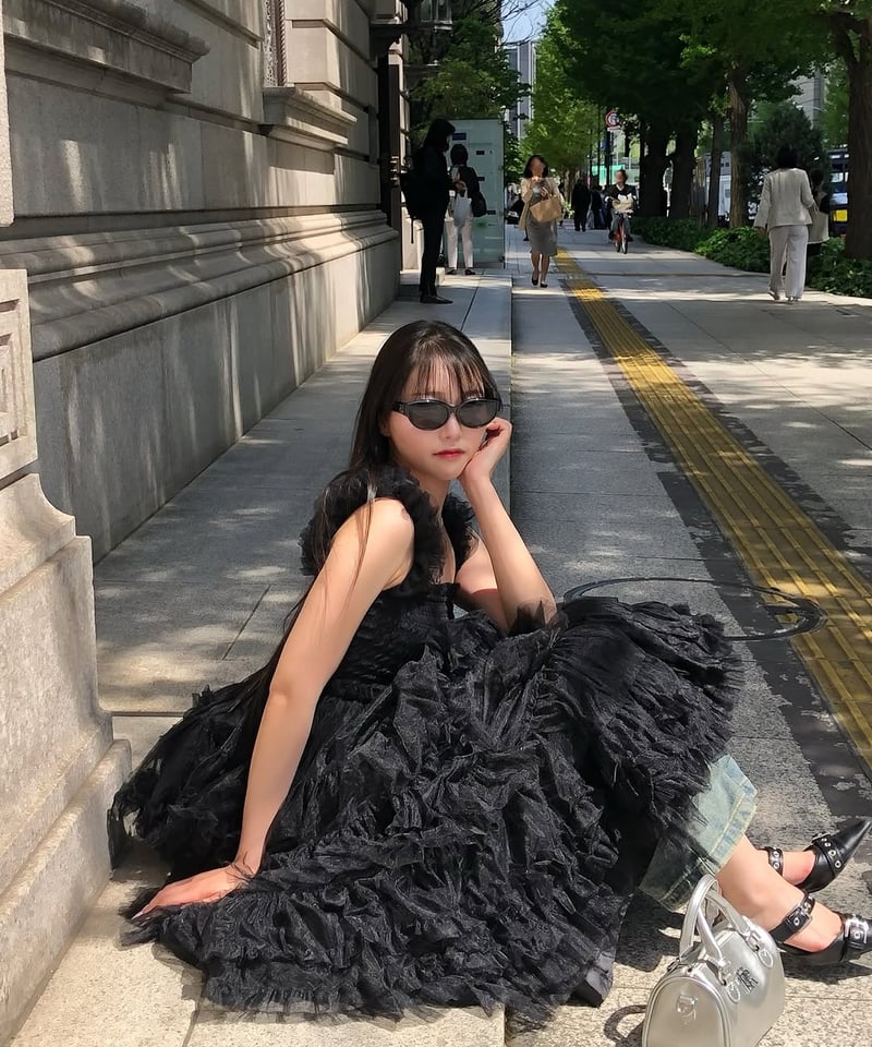 Ballerina” blooming tulle dress(black) | Trea