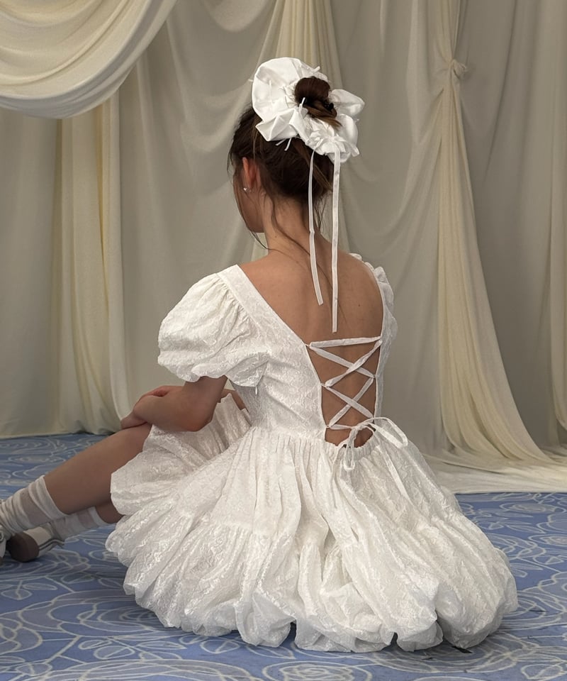 Flower petal jacquard balloon one-piece