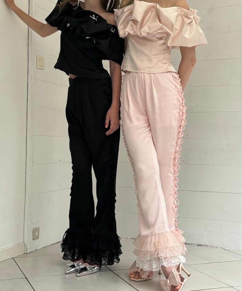 lace up frill pants(black) | Treat ürself