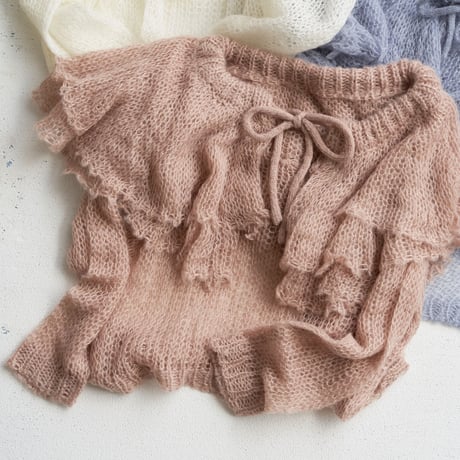 "meow" mohair knit (white/pink brown/sora)