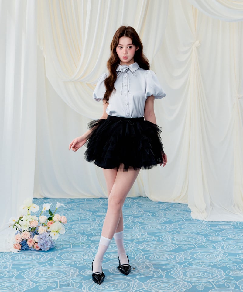 Rose choker satin puff blouse | Treat ürself