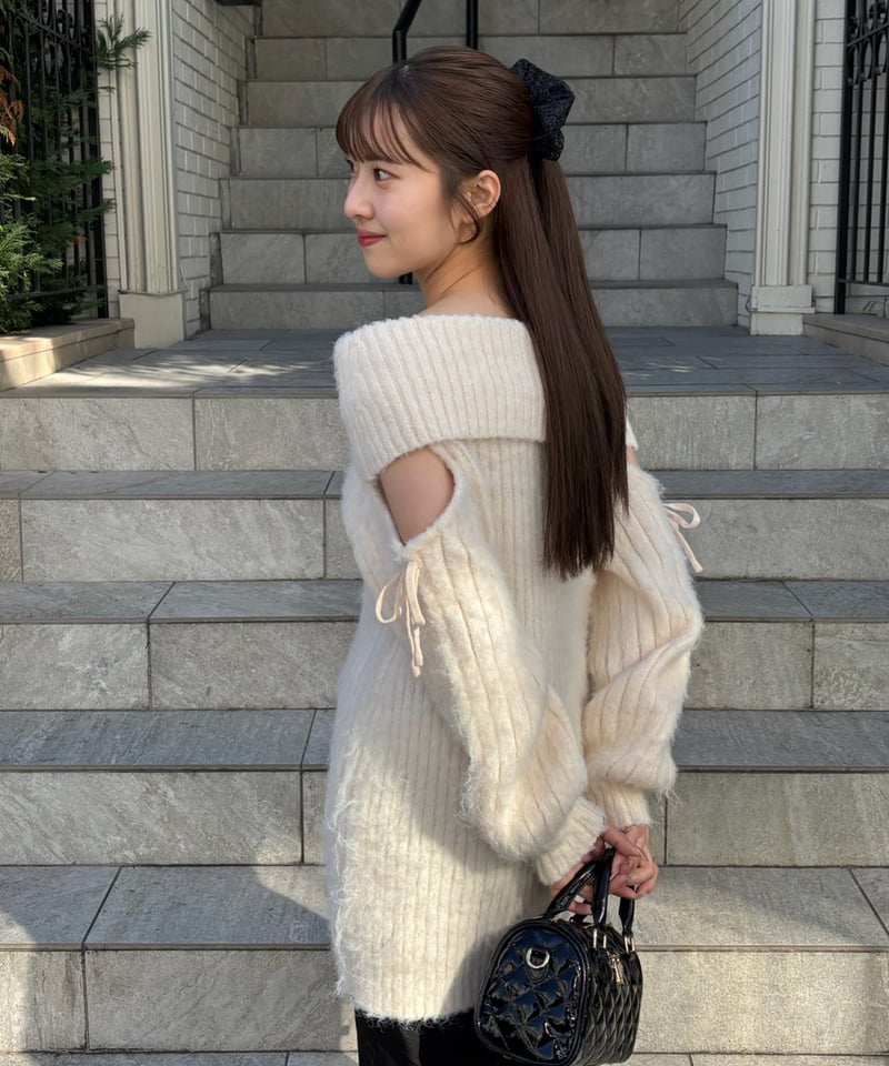threat sleeve ribbon knit one-piece | Treat ürself