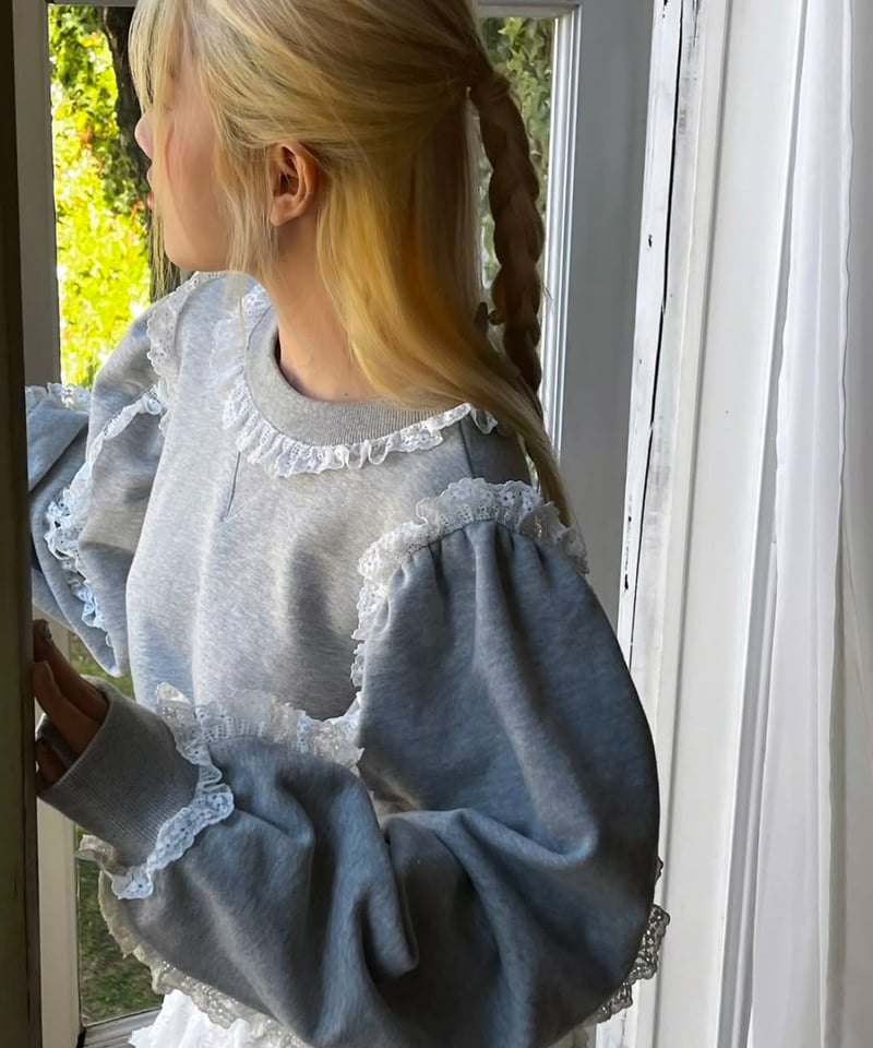 lace frill cotton sweat | Treat ürself