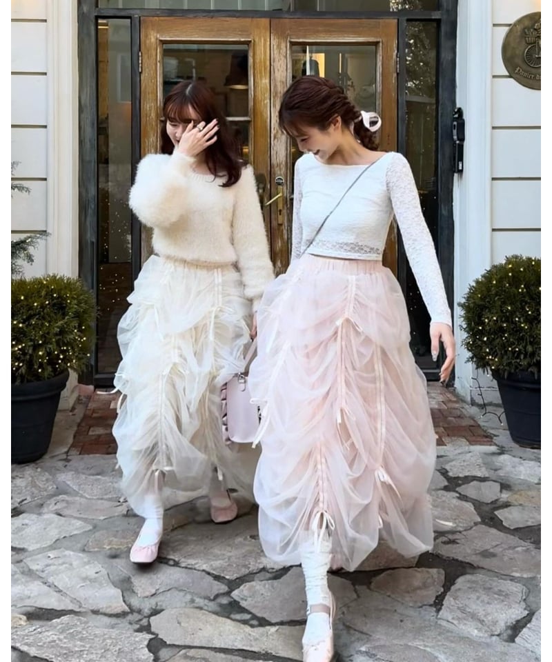Ballerina” drawstring ribbon skirt (ivory) | T Ballerina” drawstring ribbon skirt (ivory) | T