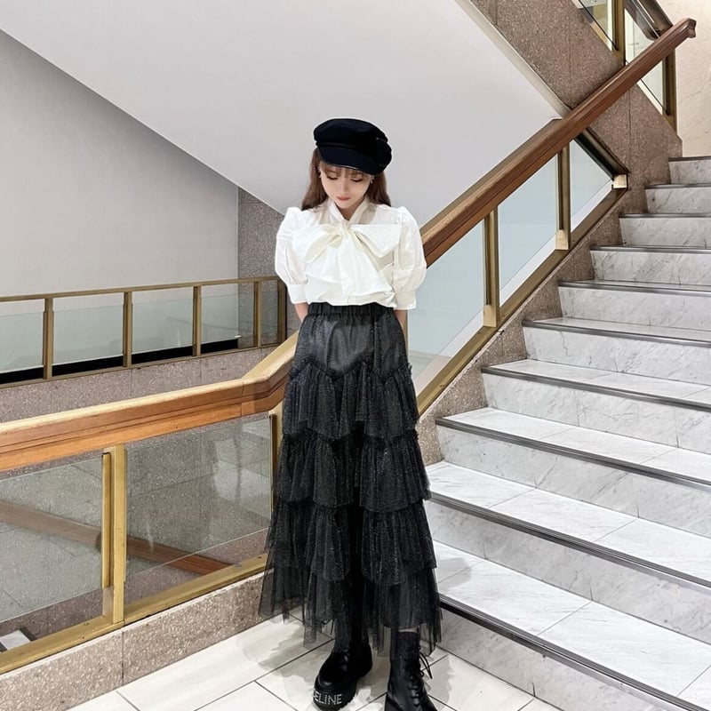 トリートユアセルフ Kitten ribbon tie blouse white