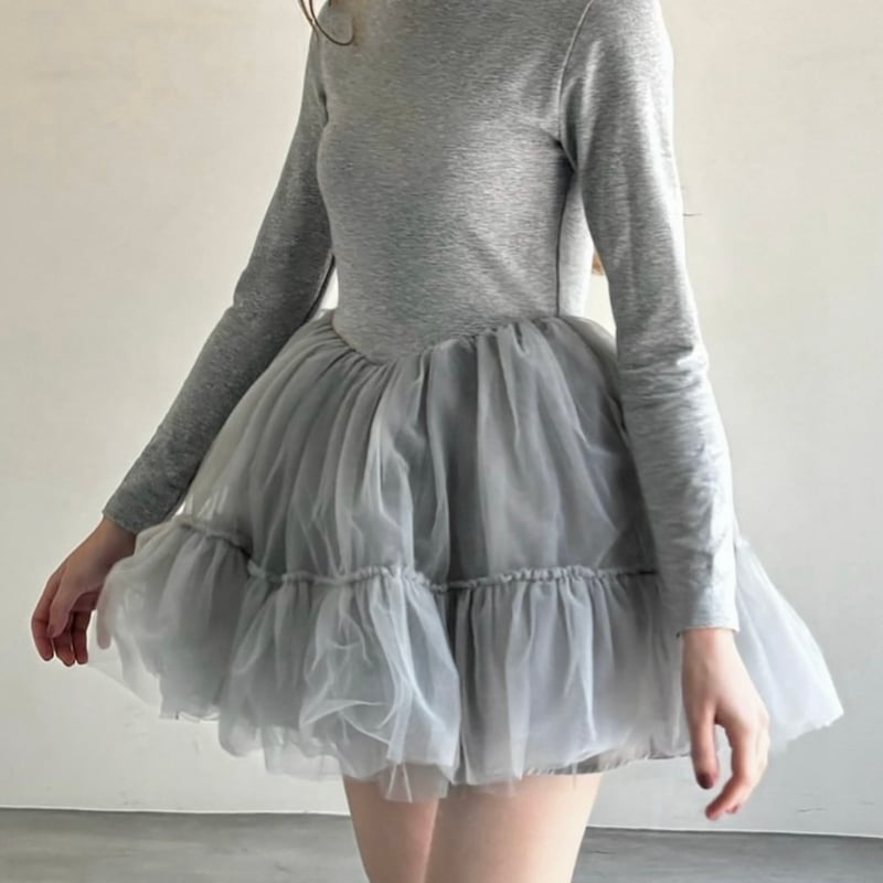 ワンピース Ballet docking tulle mini dress Ballet docking tulle mini dress gray