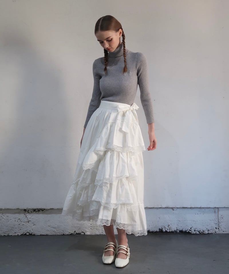 Angel ribbon lace asymmetry skirt | Treat ürself 