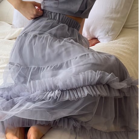 “Ballerina” ribbon tulle skirt (blue gray)