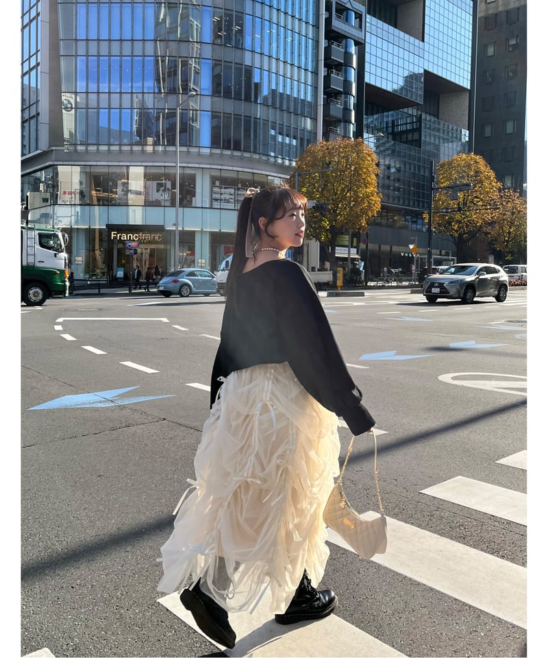 Ballerina” drawstring ribbon skirt (ivory) | T Ballerina” drawstring ribbon skirt (ivory) | T