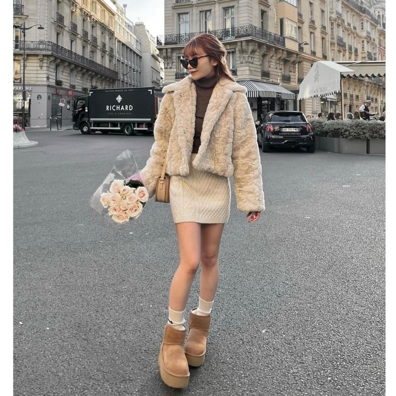 Bunny curly fur coat  beige Treat Ürself