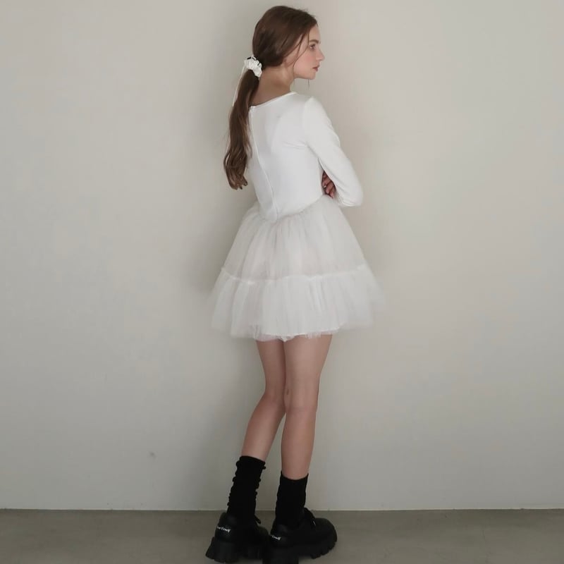 ワンピース Ballet docking tulle mini dress Ballet docking tulle mini dress white