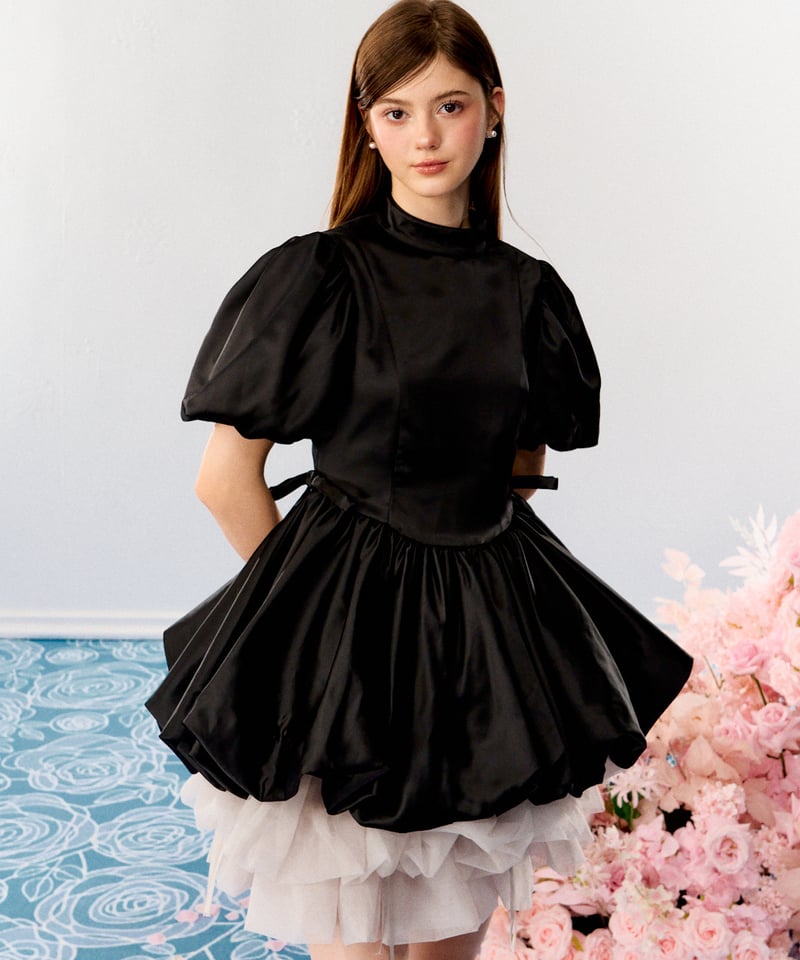 ワンピース satin balloon peplum mini one-piece satin balloon peplum mini one-piece (black) | T