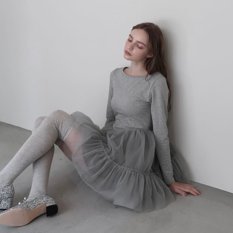スカート Ballet docking tulle mini dress Ballet docking tulle mini dress gray