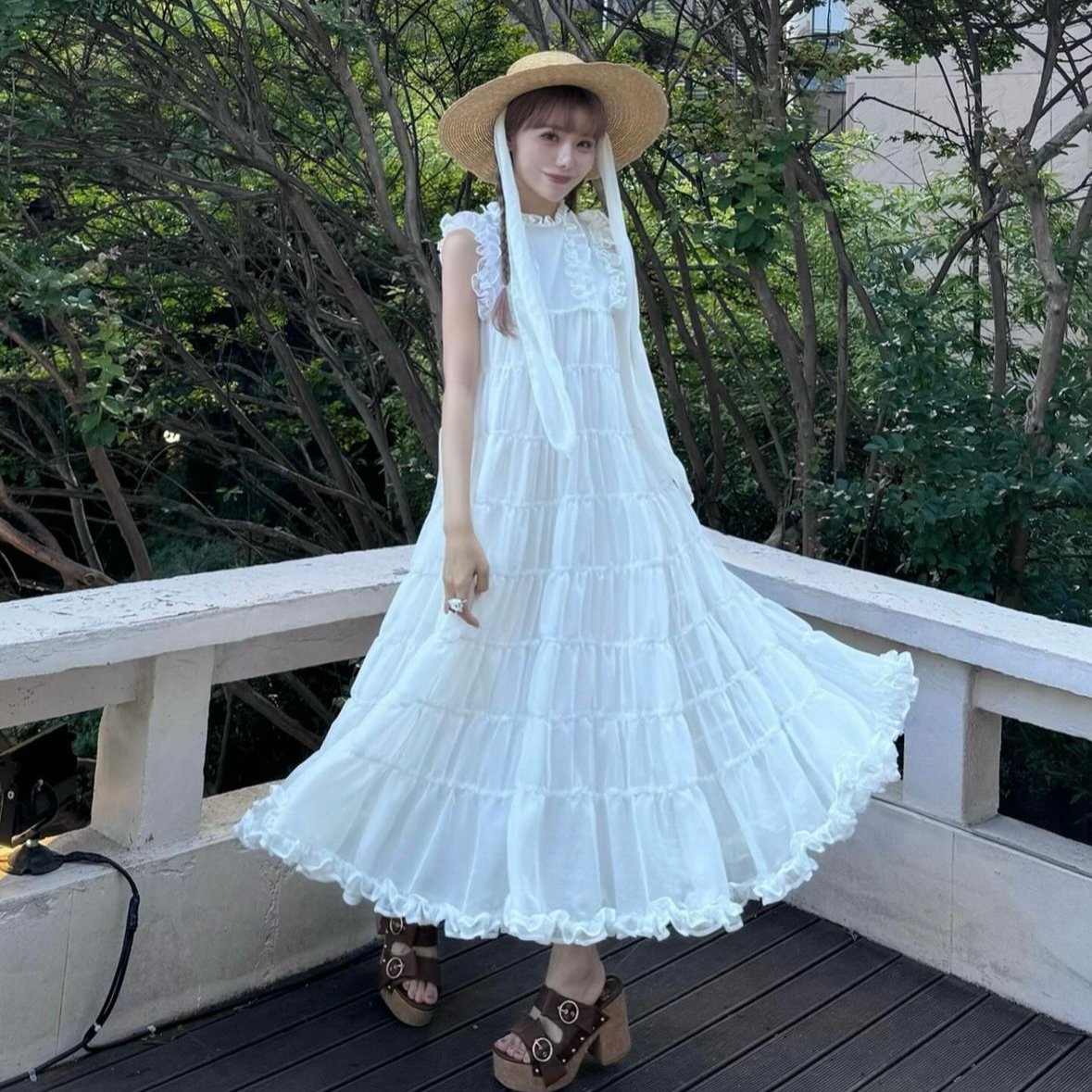 Sheer frill tiered dress (white) | Treat ürself