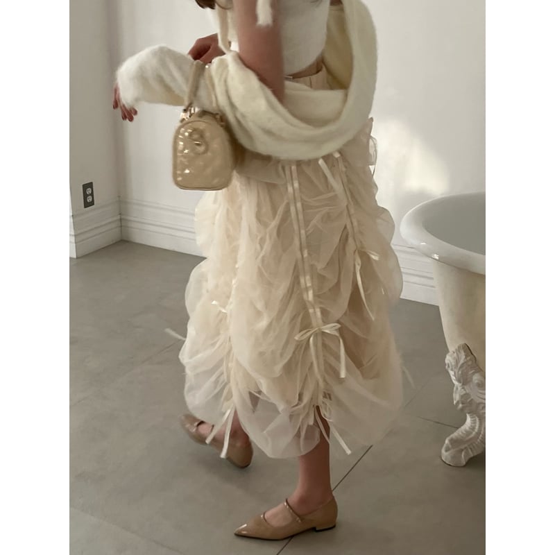 Ballerina” drawstring ribbon skirt (ivory) | T 