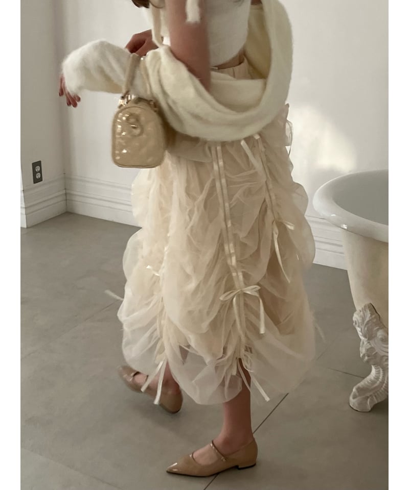 Ballerina” drawstring ribbon skirt (ivory) | T Ballerina” drawstring ribbon skirt (ivory) | T