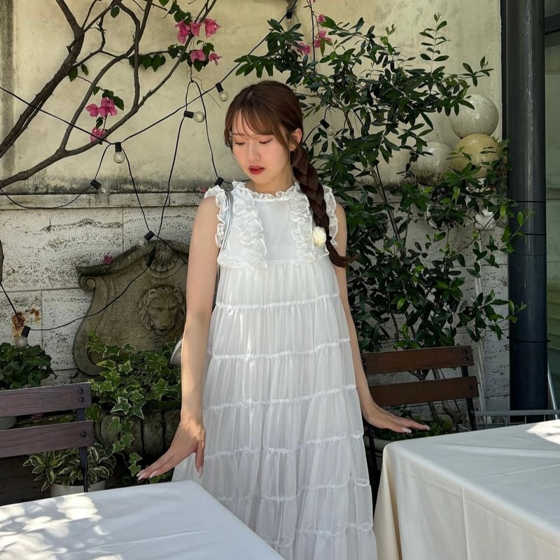 Sheer frill tiered dress (white) | Treat ürself