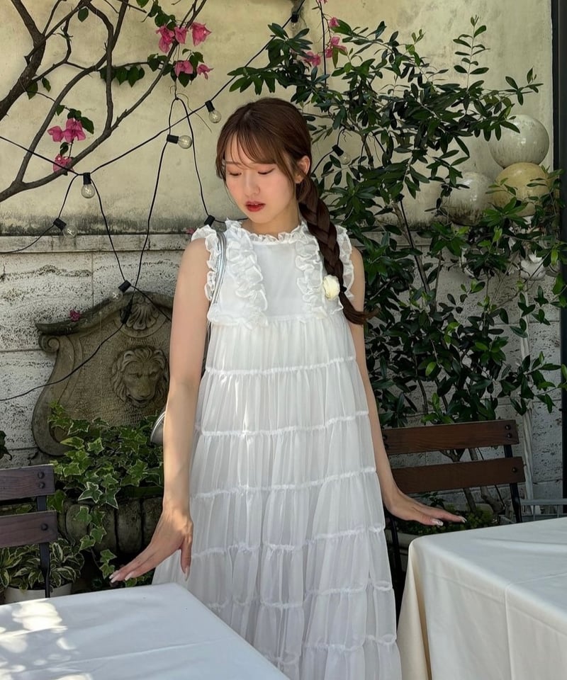 Sheer frill tiered dress (white) | Treat ürself