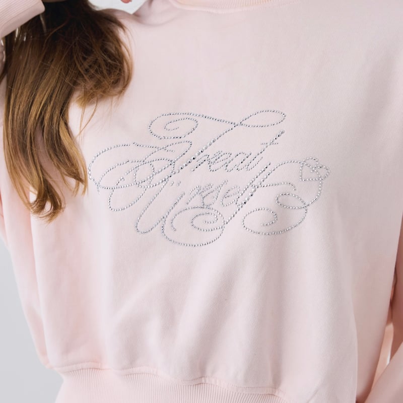 Treat Ürself logo rhinestone sweat pink Treat Ürself logo rhinestone sweat pink