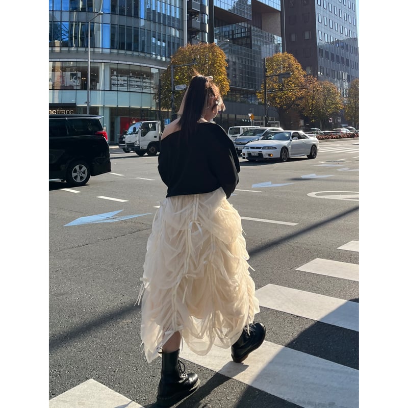 Ballerina” drawstring ribbon skirt (ivory) | T 