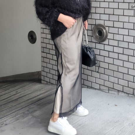 メッシュタイトスカート　黒ブラック×ベージュ