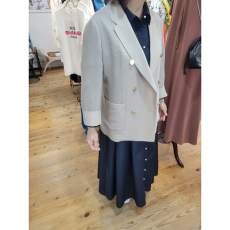 メッシュ金ボタンダブルジャケット　グレージュ