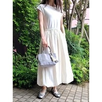 異素材ドッキングバルーンワンピ　白ホワイト