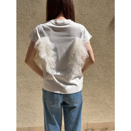チュールフリルTシャツ　白ホワイト