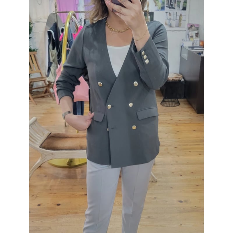 接触冷感】ワッシャーダブル金ボタンジャケット オフホワイト