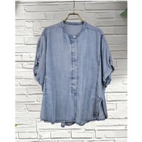 パウダーシルクテンセルデニムブラウス　サックス