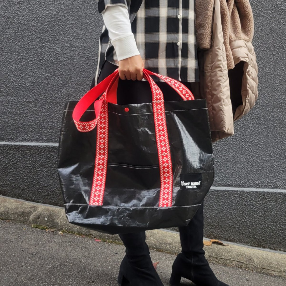 ビッグトートバッグ 黒ブラック×赤レッド | Huntress