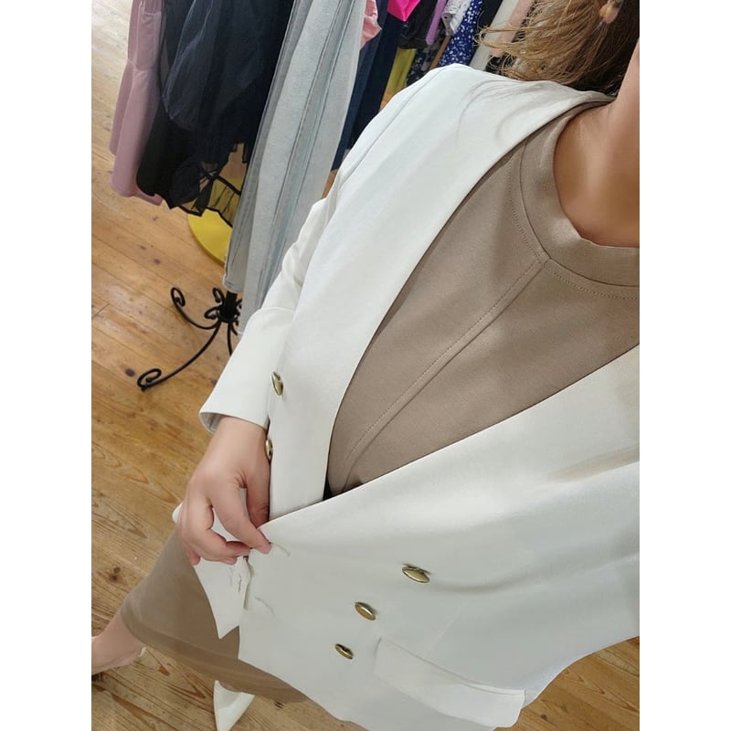 接触冷感】ワッシャーダブル金ボタンジャケット オフホワイト