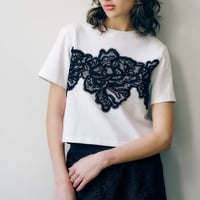 レースTシャツ　白ホワイト×黒ブラック