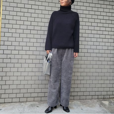 ツイード裏起毛ワイドパンツ　白ホワイト　グレー　黒ブラック