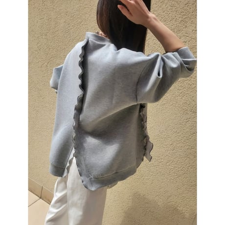 フリルダンボールニットスウェット　ホワイト　グレー