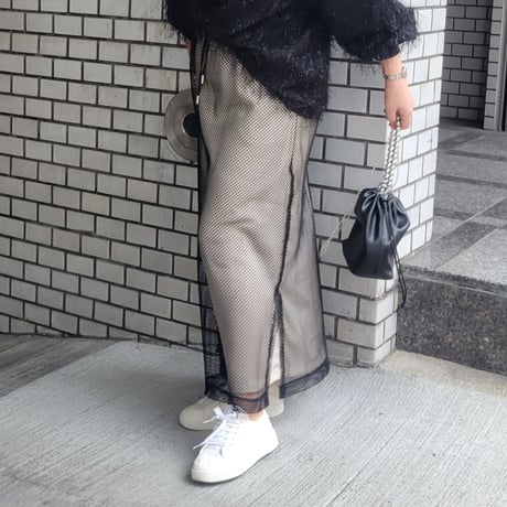 メッシュタイトスカート　黒ブラック×ベージュ