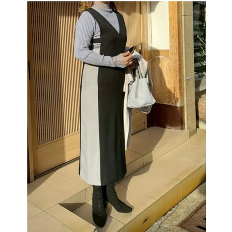  Chocolateラウンドジャンパースカート アイボリー Feroux（フェルゥ） スカート 「洗える」バイカラートリム ジャンパー