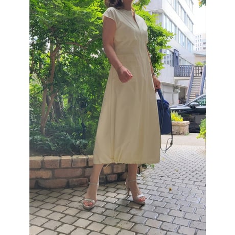 ペチコート付きドロストワンピース　イエロー