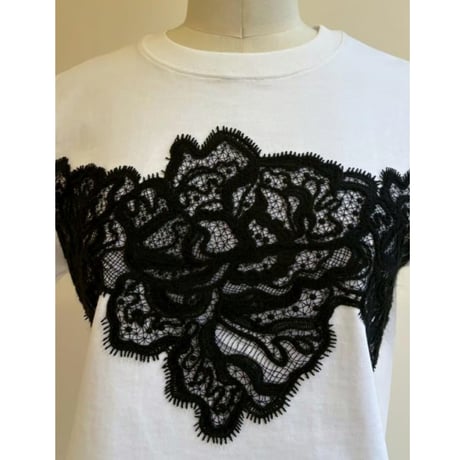 レースTシャツ　白ホワイト×黒ブラック