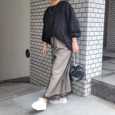 メッシュタイトスカート　黒ブラック×ベージュ