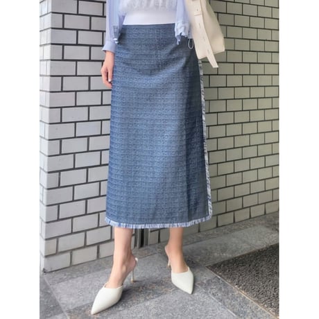 ツイードデニムフリンジスカート
