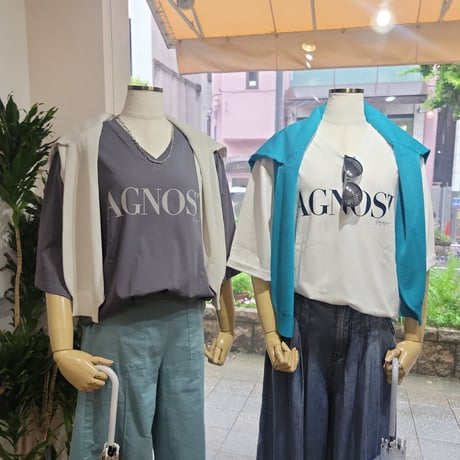 AGNOST VネックロゴTシャツ　白ホワイト　グレー