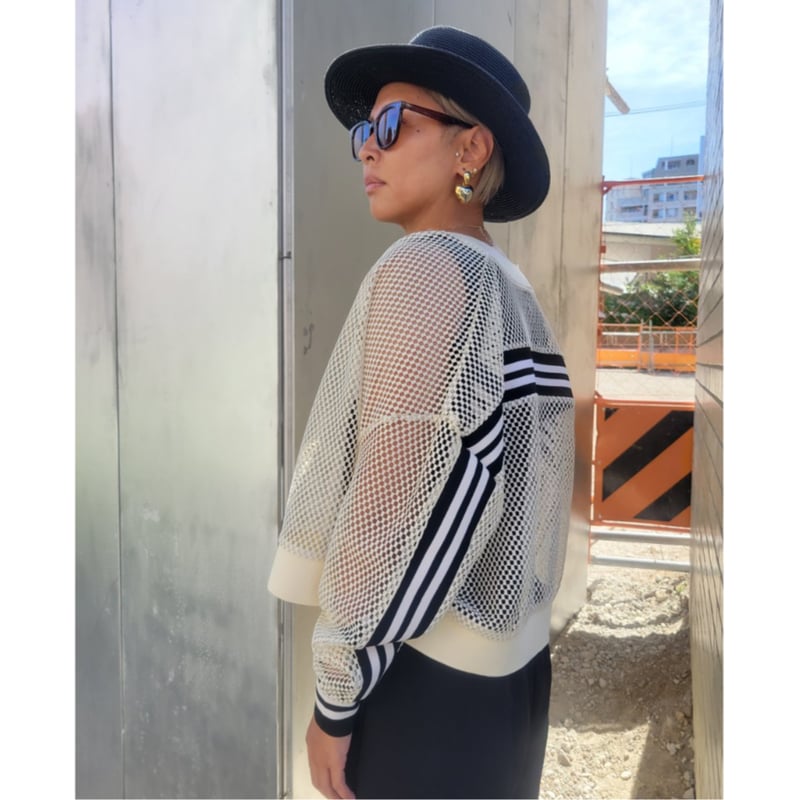 ライン入りメッシュブルゾン オフホワイト | Huntress