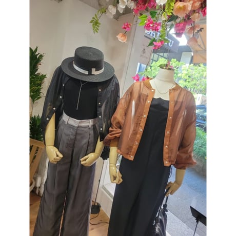 ストローハット　黒ブラック×グレー