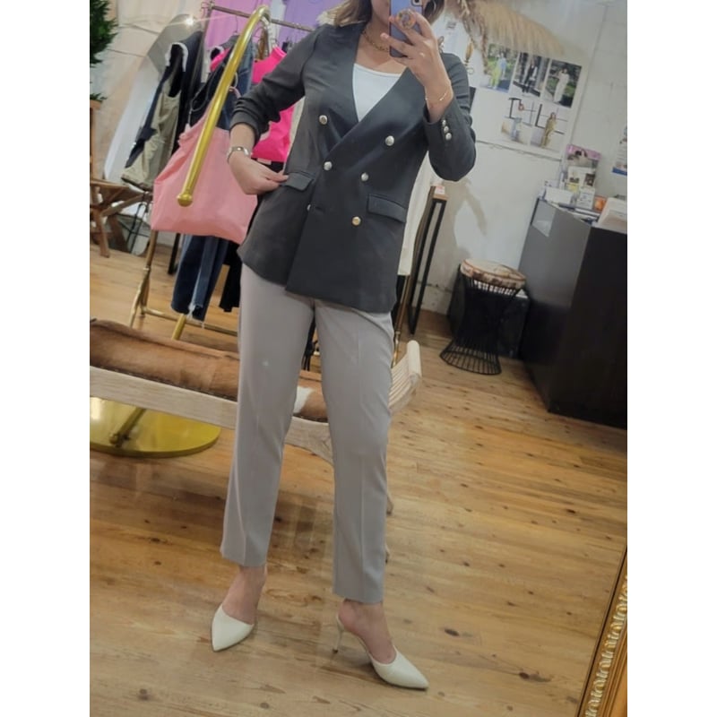 接触冷感】ワッシャーダブル金ボタンジャケット オフホワイト