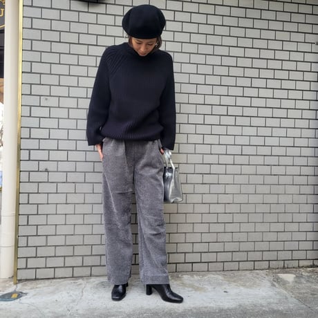 ツイード裏起毛ワイドパンツ　白ホワイト　グレー　黒ブラック