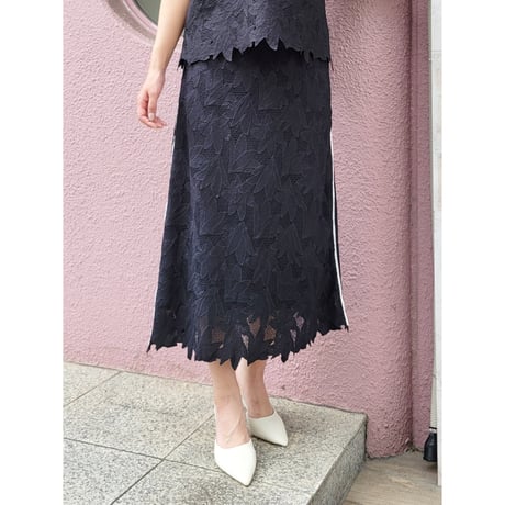 パイピングレーススカート　黒ブラック