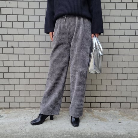 ツイード裏起毛ワイドパンツ　白ホワイト　グレー　黒ブラック