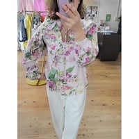 花柄フリルスリーブブラウス　ピンク
